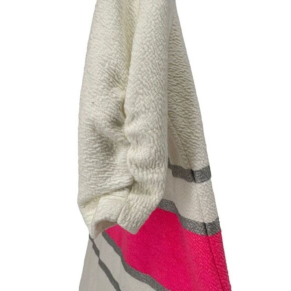 Anthropologie Mini Dress Deletta White Pink Silver Ruched Size L V Neck Stretch - Picture 4 of 8